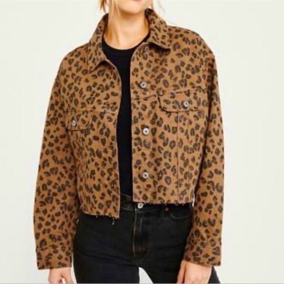 Abercrombie Leopard Cropped Denim Jacket XS - Picture 1 of 4